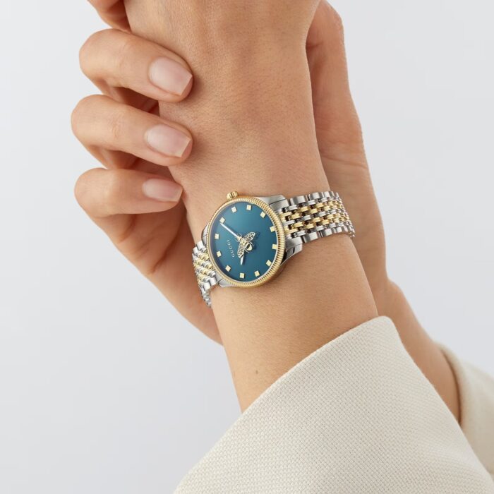 Gucci G-Timeless Women's 27mm Quartz Watch - Teal Bee Dial, Two-Tone Bracelet - YA1265029 - Image 4