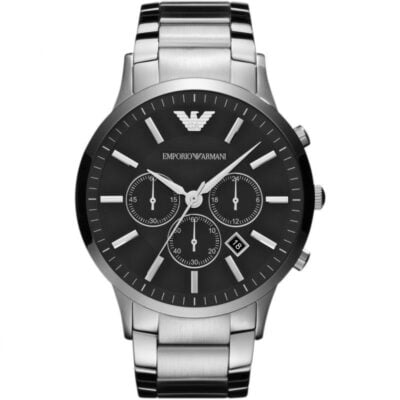 Emporio Armani Men's Silver Black Chronograph Watch - AR2460