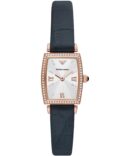 Emporio Armani Gianni T-Bar Analog Mother of Pearl Dial Blue Leather Strap Watch For Women - AR11468