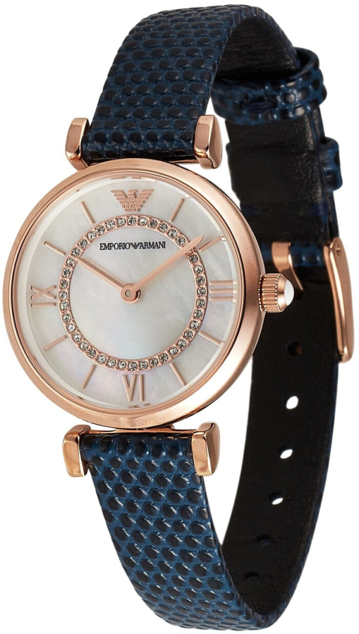 Emporio Armani Gianni T-Bar Analog Mother of Pearl Dial Blue Leather Strap Watch For Women - AR11468 - Image 4