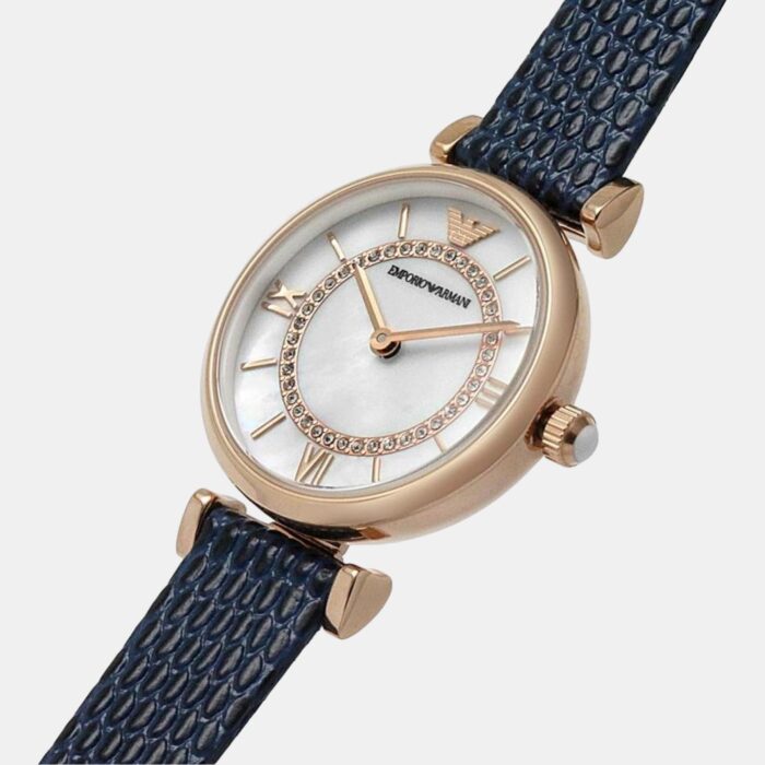 Emporio Armani Gianni T-Bar Analog Mother of Pearl Dial Blue Leather Strap Watch For Women - AR11468 - Image 5