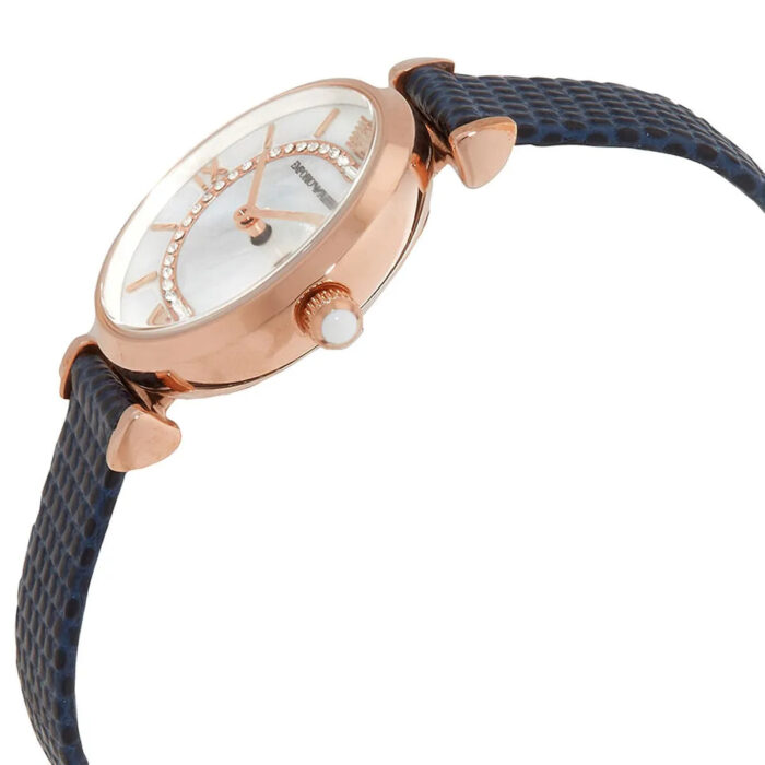 Emporio Armani Gianni T-Bar Analog Mother of Pearl Dial Blue Leather Strap Watch For Women - AR11468 - Image 6