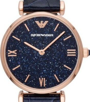 Emporio Armani Gianni T-Bar Quartz Blue Dial Blue Leather Strap Watch for Women - AR11424