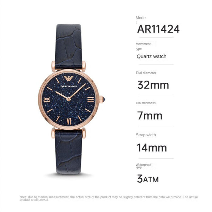 Emporio Armani Gianni T-Bar Quartz Blue Dial Blue Leather Strap Watch for Women - AR11424 - Image 2