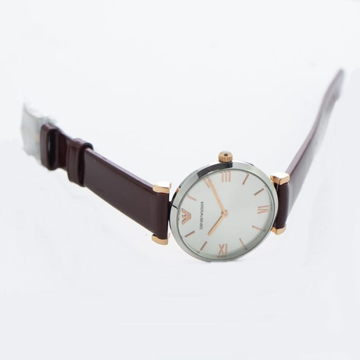 Emporio Armani Gianni T-Bar Quartz Silver Dial Brown Leather Strap Watch For Women - AR11061 - Image 3