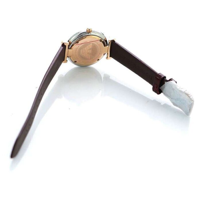 Emporio Armani Gianni T-Bar Quartz Silver Dial Brown Leather Strap Watch For Women - AR11061 - Image 4