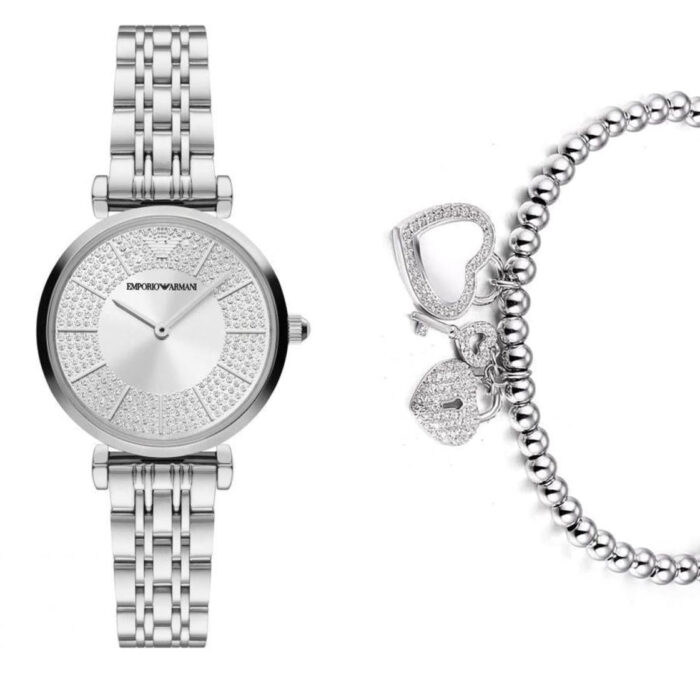 Emporio Armani Gianni T-Bar Quartz Silver Dial Silver Steel Strap Watch For Women - AR11445 - Image 3