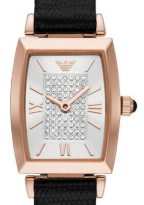 Emporio Armani Gianni T Bar Quartz White Dial Black Leather Strap Watch For Women - AR11408