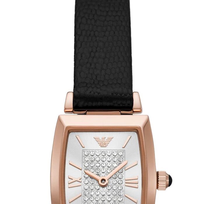 Emporio Armani Gianni T Bar Quartz White Dial Black Leather Strap Watch For Women - AR11408 - Image 2