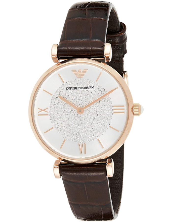 Emporio Armani Gianni T-Bar Silver Dial Brown Leather Strap Watch For Women - AR11269 - Image 3