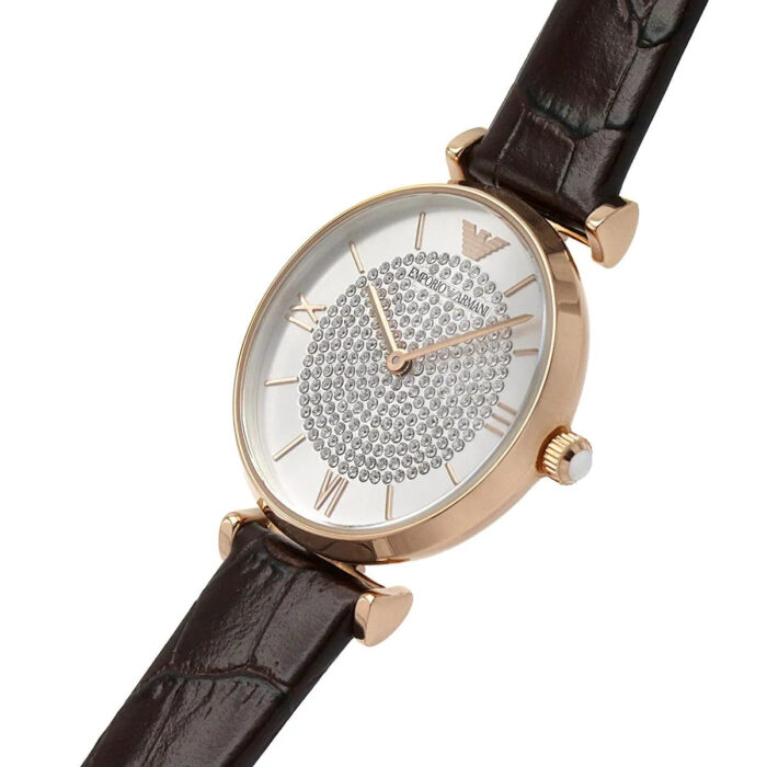 Emporio Armani Gianni T-Bar Silver Dial Brown Leather Strap Watch For Women - AR11269 - Image 5