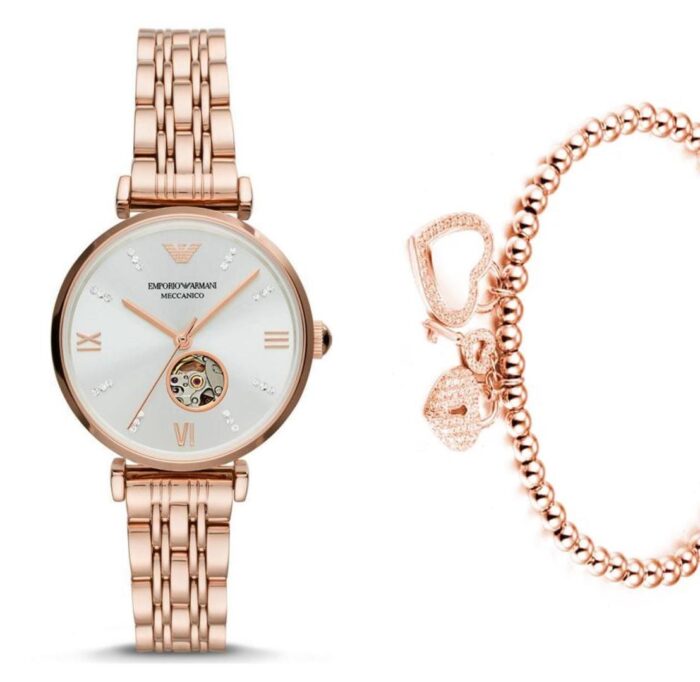 Emporio Armani Gianni T-Bar Silver Dial Rose Gold Steel Strap Watch For Women - AR60023 - Image 2