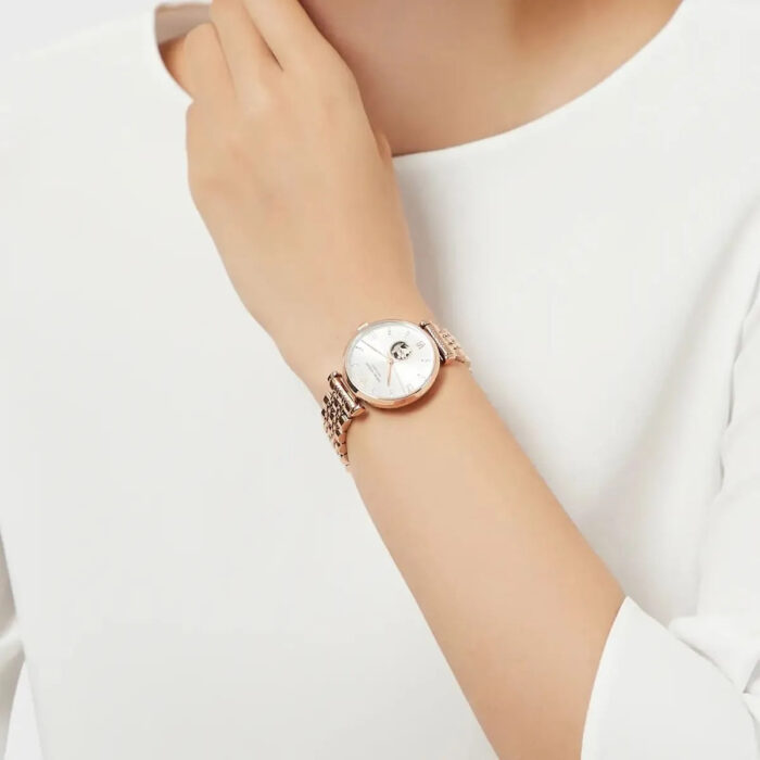 Emporio Armani Gianni T-Bar Silver Dial Rose Gold Steel Strap Watch For Women - AR60023 - Image 8