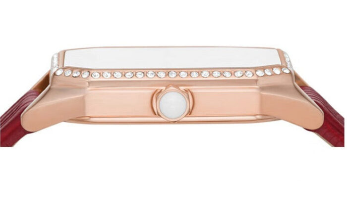 Emporio Armani Gianni T Bar Two-Hand Mother of Pearl Dial Red Leather Strap Watch For Women - AR11467 - Image 3