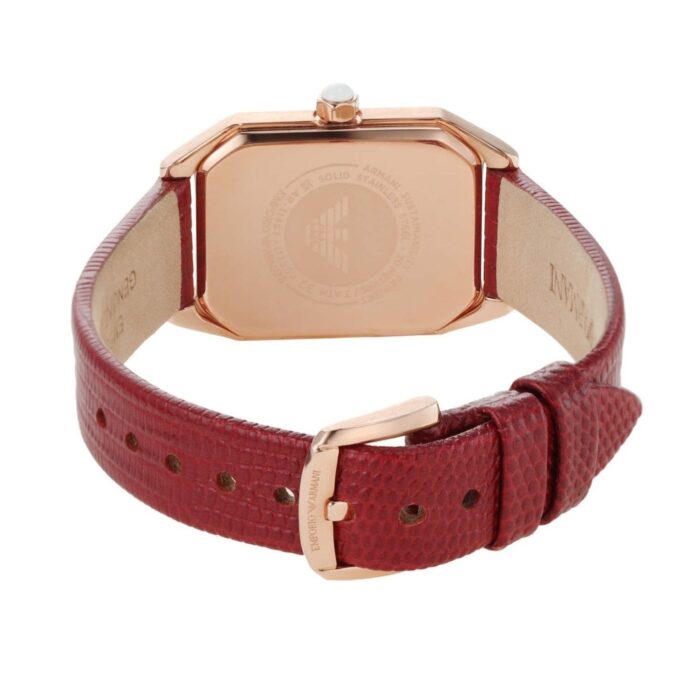 Emporio Armani Gianni T Bar Two-Hand Mother of Pearl Dial Red Leather Strap Watch For Women - AR11467 - Image 5