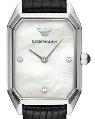 Emporio Armani Gioia Analog Mother of Pearl Dial Black Leather Strap Watch For Women - AR11148