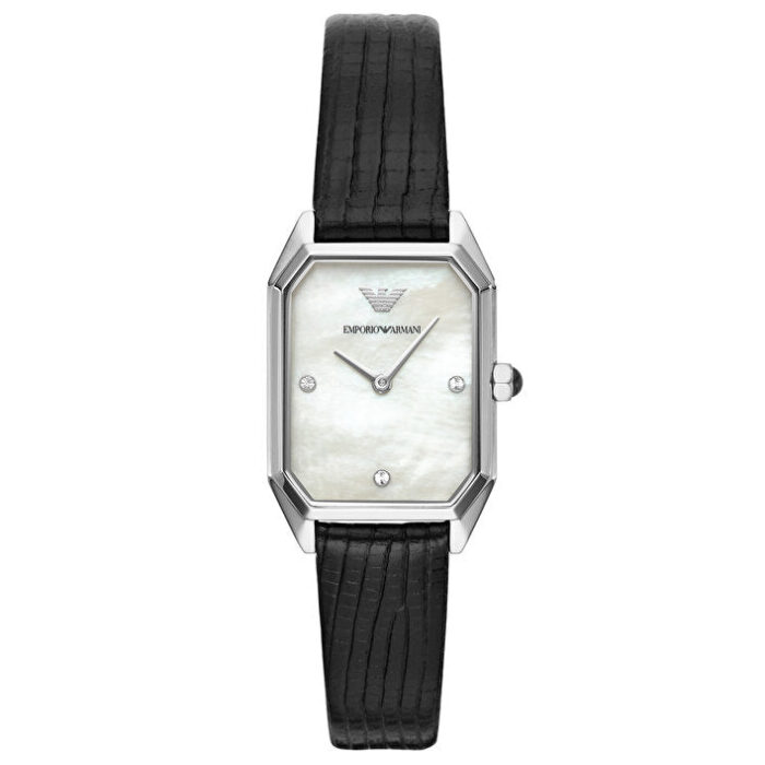 Emporio Armani Gioia Analog Mother of Pearl Dial Black Leather Strap Watch For Women - AR11148 - Image 2