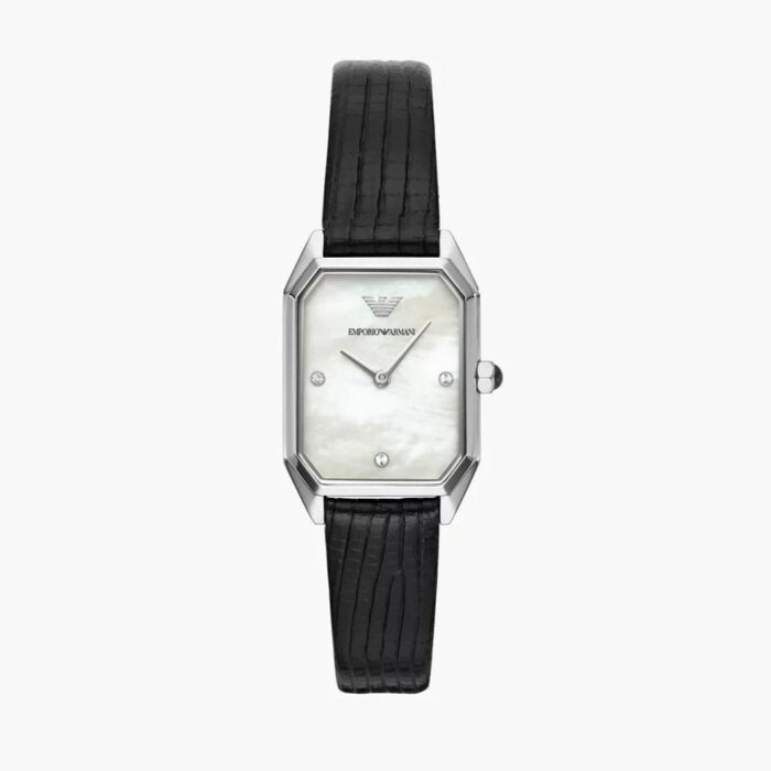 Emporio Armani Gioia Analog Mother of Pearl Dial Black Leather Strap Watch For Women - AR11148 - Image 3