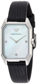 Emporio Armani Gioia Analog Mother of Pearl Dial Black Leather Strap Watch For Women - AR11148