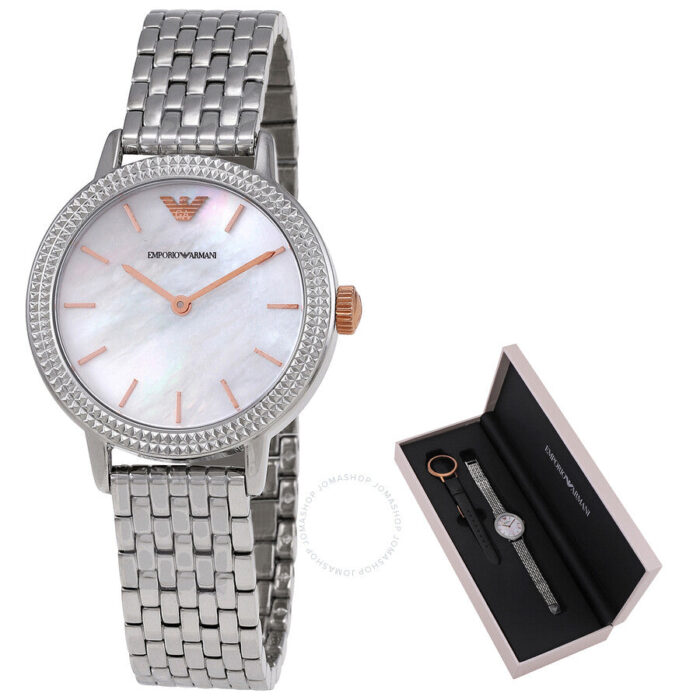 Emporio Armani Interchangeable Analog Mother of Pearl Dial Silver Steel Strap Watch For Women - AR80020 - Image 3