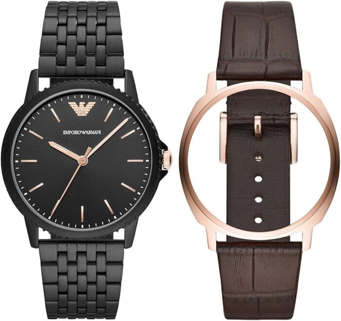 Emporio Armani Interchangeable Black Dial Black Steel Strap Watch For Men - AR80021 - Image 3