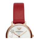 Emporio Armani Kappa Classic Quartz Silver Dial Red Leather Strap Watch For Women - AR11114