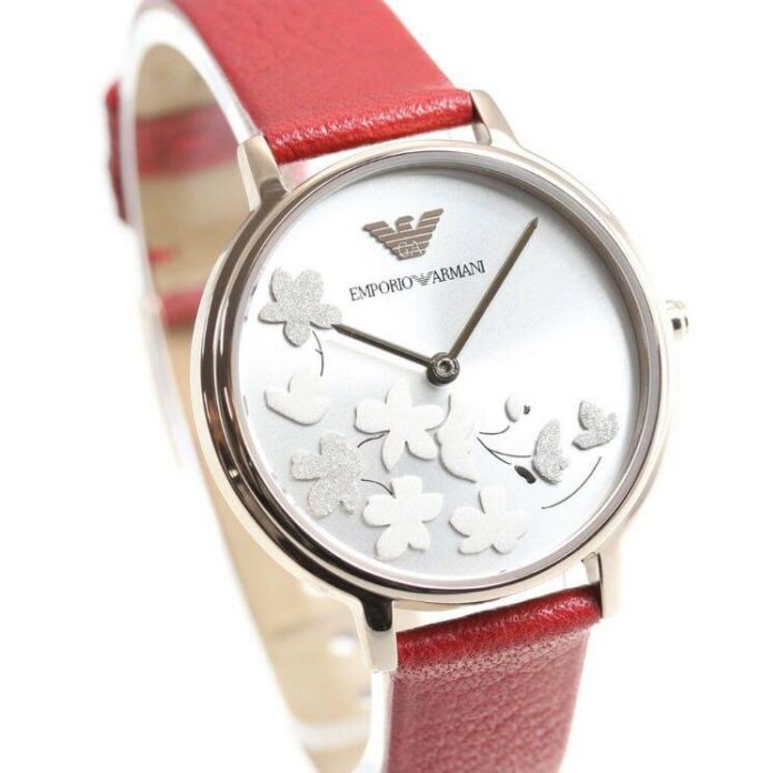 Emporio Armani Kappa Classic Quartz Silver Dial Red Leather Strap Watch For Women - AR11114 - Image 5