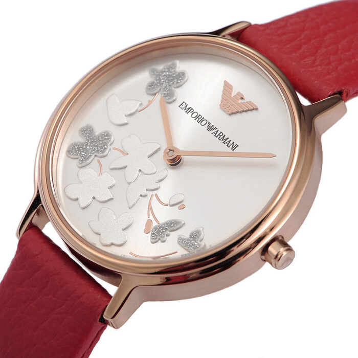 Emporio Armani Kappa Classic Quartz Silver Dial Red Leather Strap Watch For Women - AR11114 - Image 6