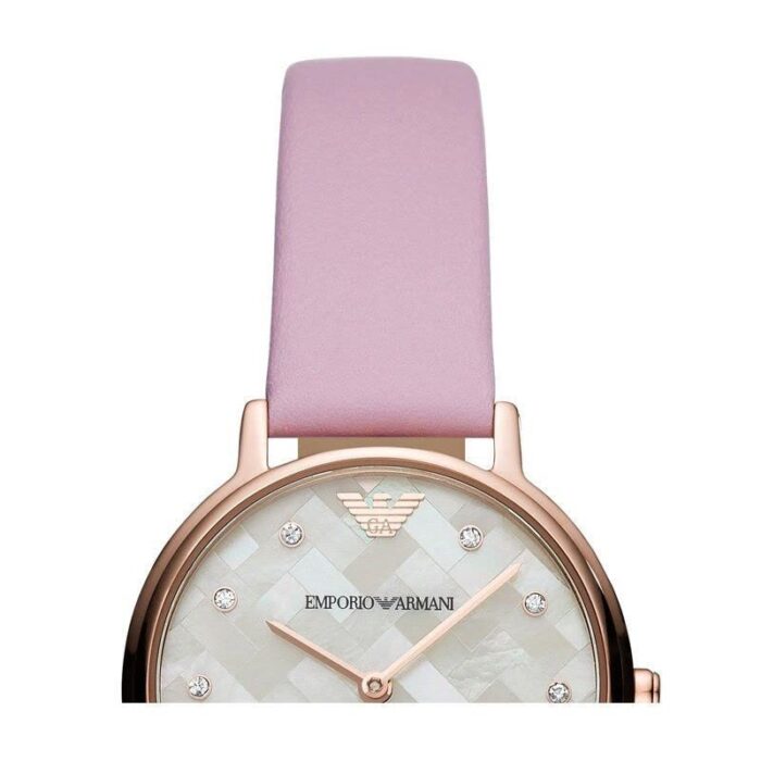 Emporio Armani Kappa Mother Of Pearl White Dial Pink Leather Strap Watch For Women - AR11130 - Image 2