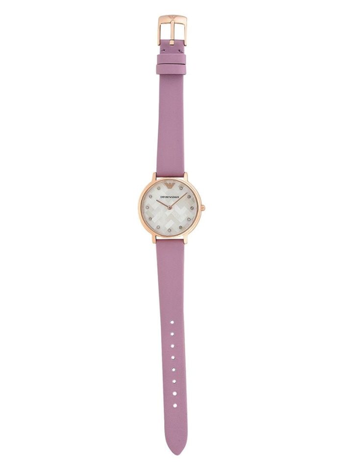 Emporio Armani Kappa Mother Of Pearl White Dial Pink Leather Strap Watch For Women - AR11130 - Image 4