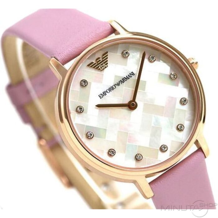 Emporio Armani Kappa Mother Of Pearl White Dial Pink Leather Strap Watch For Women - AR11130 - Image 6