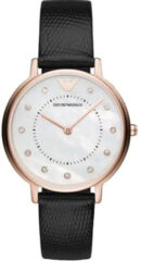 Emporio Armani Kappa Mother of Pearl Dial Black Leather Strap Watch For Women - AR80011