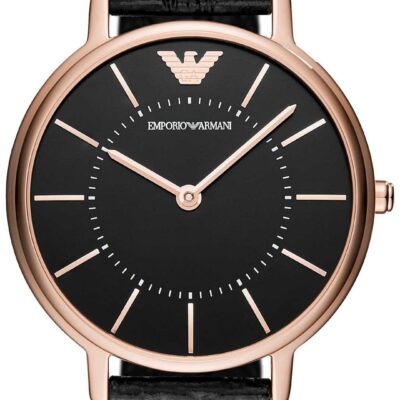 Emporio Armani Kappa Quartz Black Dial Black Leather Strap Watch For Women - AR11064