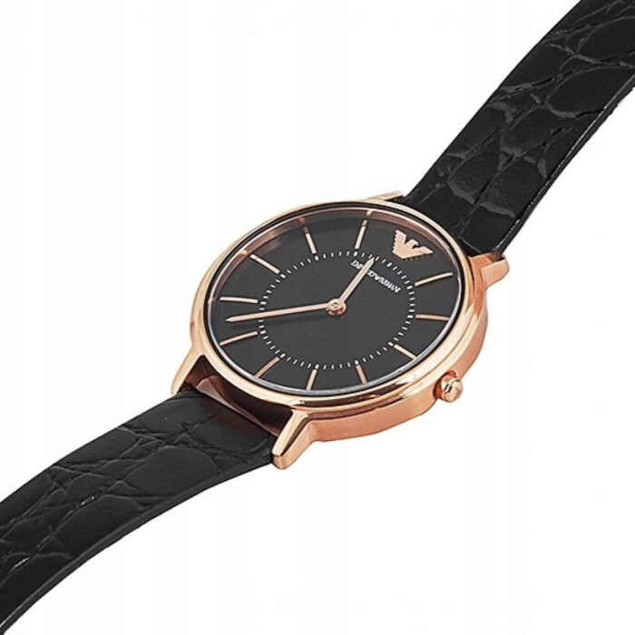 Emporio Armani Kappa Quartz Black Dial Black Leather Strap Watch For Women - AR11064 - Image 4