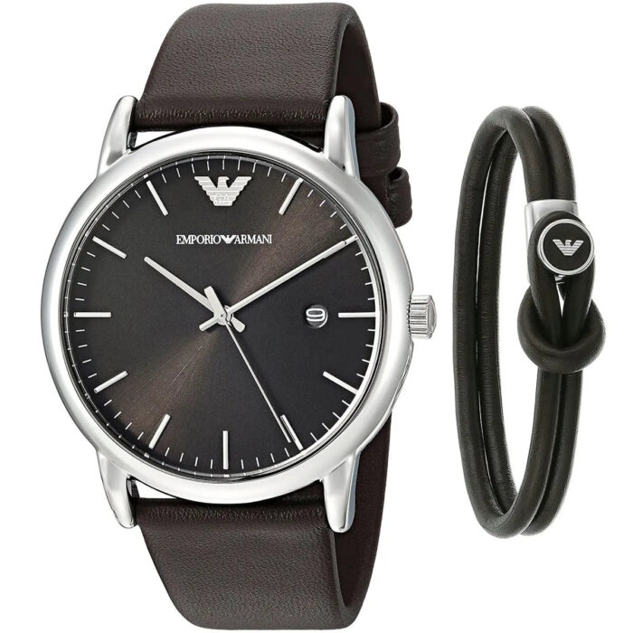 Emporio Armani Kappa Quartz Black Dial Brown Leather Strap Watch For Men - AR80008 - Image 2