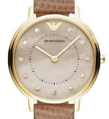 Emporio Armani Kappa Quartz Mother of Pearl Taupe Dial Brown Leather Strap Watch For Men - AR11151