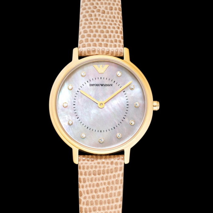 Emporio Armani Kappa Quartz Mother of Pearl Taupe Dial Brown Leather Strap Watch For Men - AR11151 - Image 2