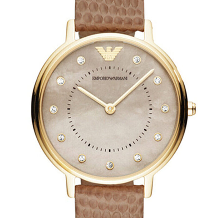 Emporio Armani Kappa Quartz Mother of Pearl Taupe Dial Brown Leather Strap Watch For Men - AR11151 - Image 4