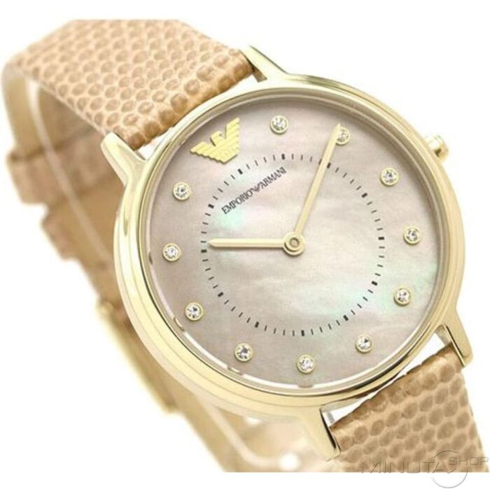 Emporio Armani Kappa Quartz Mother of Pearl Taupe Dial Brown Leather Strap Watch For Men - AR11151 - Image 6