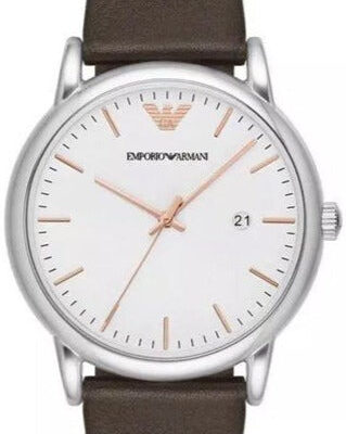 Emporio Armani Kappa Quartz White Dial Brown Leather Strap Watch For Men - AR80006