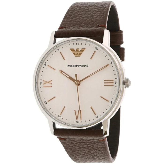Emporio Armani Kappa Quartz White Dial Brown Leather Strap Watch For Men - AR80006 - Image 2