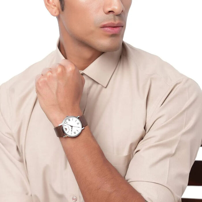 Emporio Armani Kappa Quartz White Dial Brown Leather Strap Watch For Men - AR80006 - Image 6