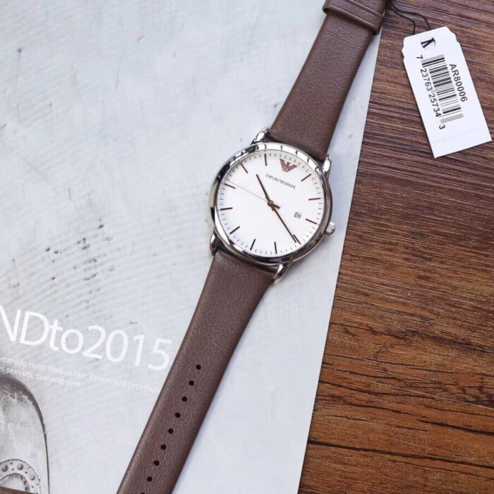 Emporio Armani Kappa Quartz White Dial Brown Leather Strap Watch For Men - AR80006 - Image 7