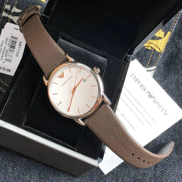 Emporio Armani Kappa Quartz White Dial Brown Leather Strap Watch For Men - AR80006 - Image 8