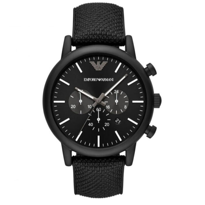 Emporio Armani Luigi Analog Black Dial Black Leather Strap Watch For Men - AR11450 - Image 2