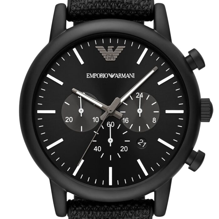 Emporio Armani Luigi Analog Black Dial Black Leather Strap Watch For Men - AR11450 - Image 3