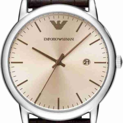 Emporio Armani Luigi Analog Bronze Dial Brown Leather Strap Watch For Men - AR11096