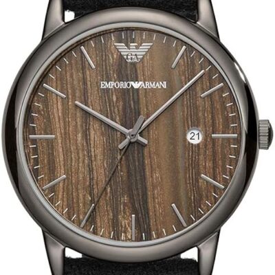 Emporio Armani Luigi Analog Brown Dial Black Leather Strap Watch For Men - AR11156