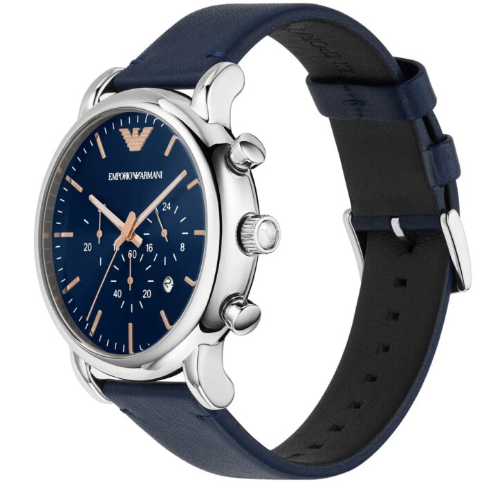 Emporio Armani Luigi Chronograph Blue Dial Blue Leather Strap Watch For Men - AR11451 - Image 3