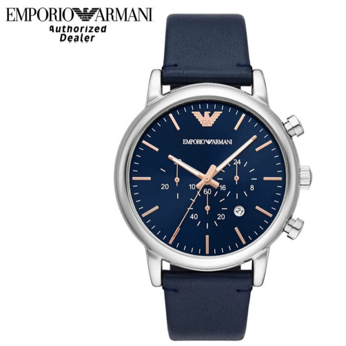 Emporio Armani Luigi Chronograph Blue Dial Blue Leather Strap Watch For Men - AR11451 - Image 4